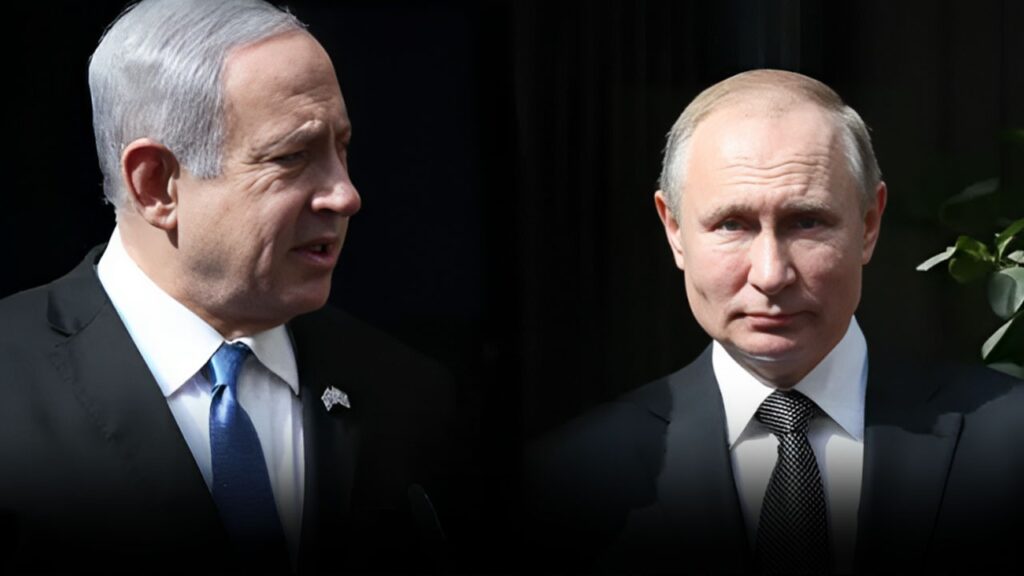 Russian President Vladimir Putin and Israeli Prime Minister Benjamin Netanyahu (L) attend their meeting at Prime Minister’s Office on January 23, 2020 in Jerusalem, Israel.