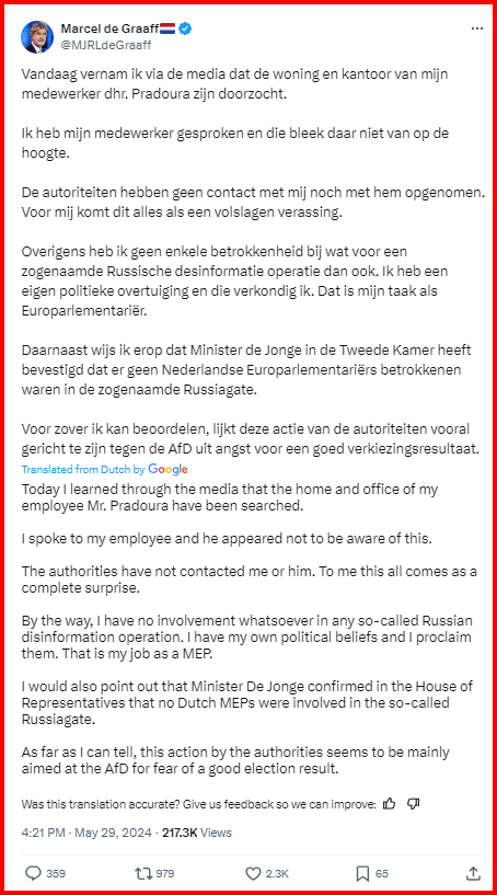 FvD MEP De Graaff Statement